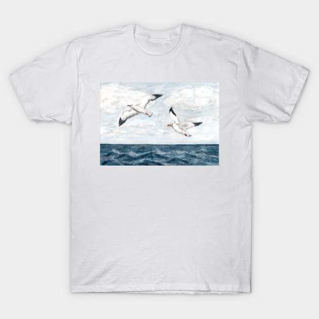 Seagulls over the sea T-Shirt by Kunst und Kreatives